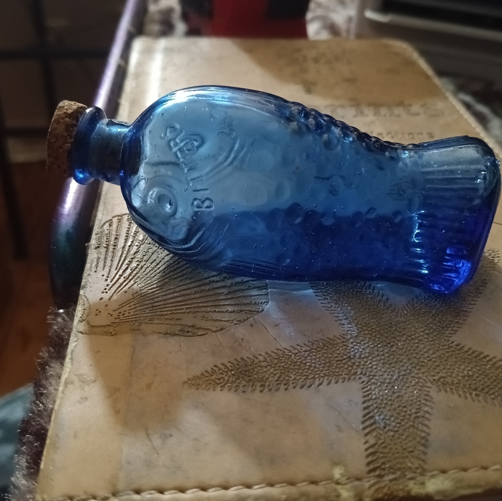 3" Vintage Dr. Fisch's Bitters Blue Bottle Mini